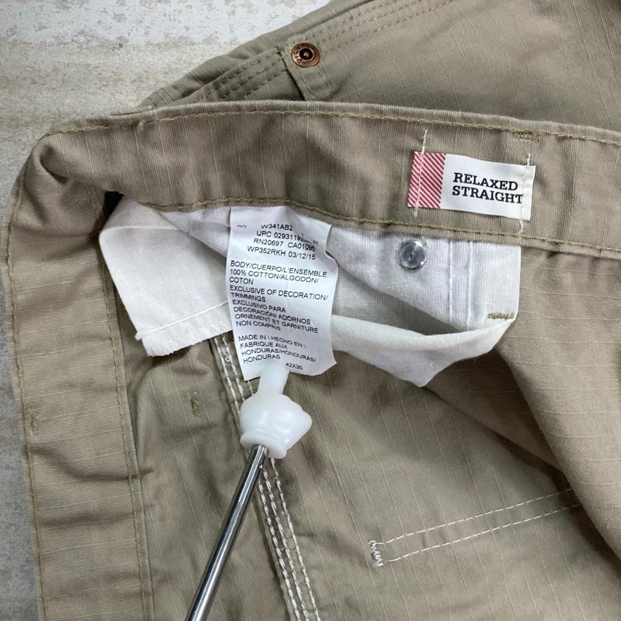 Vintage Dickies Carpenter Pants Tan Canvas Baggy Wide Leg Fit Dungarees Work 90s