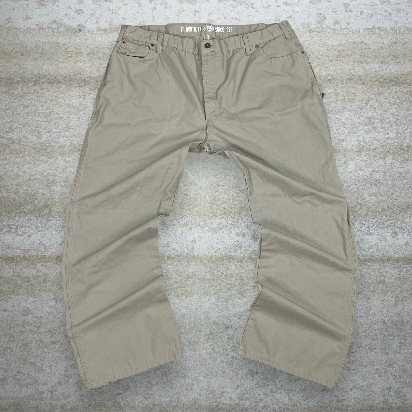 Vintage Dickies Carpenter Pants Tan Canvas Baggy Wide Leg Fit Dungarees Work 90s
