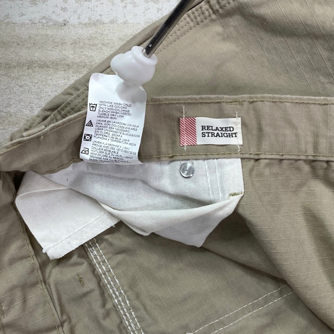 Vintage Dickies Carpenter Pants Tan Canvas Baggy Wide Leg Fit Dungarees Work 90s