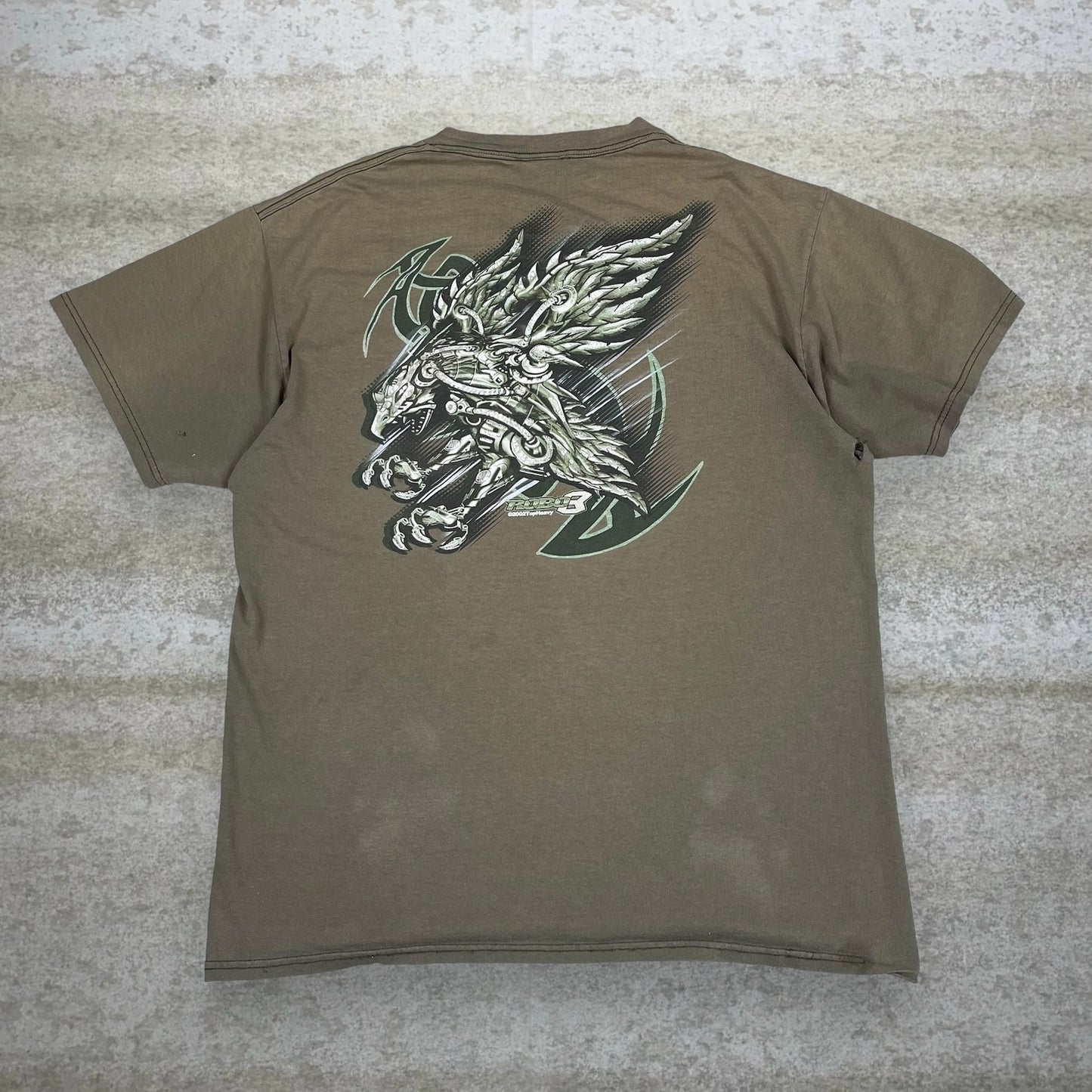Vintage Skater Top Heavy Shirt Mens XL Robo 3 Thrashed Brown Cotton Short Sleeve Y2K
