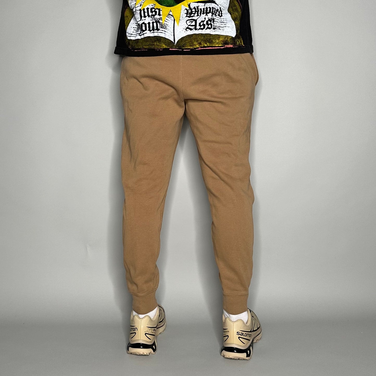 Nike Sweatpants Mens S Dark Tan Cotton Joggers White Swoosh