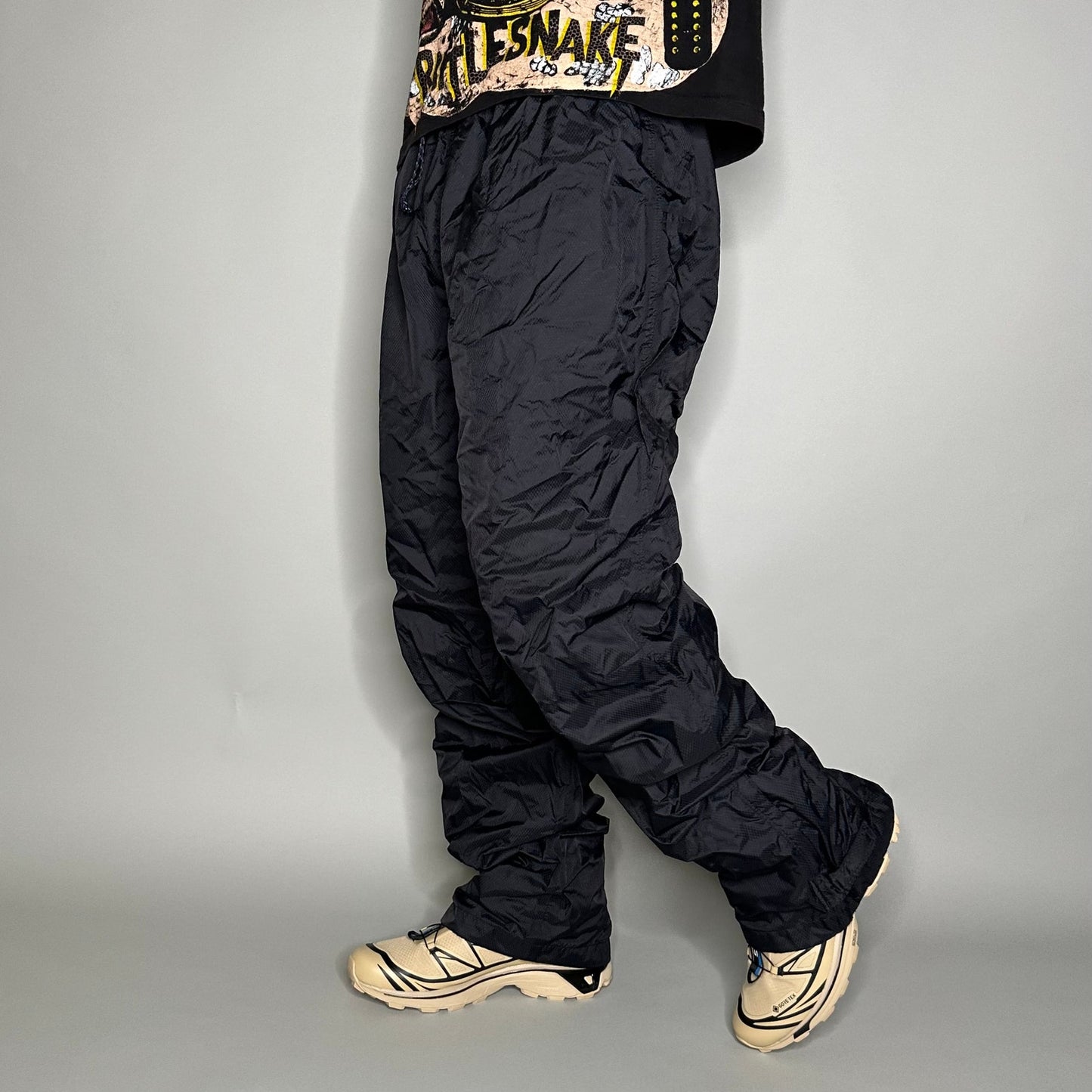 Vintage Columbia Track Pants Mens XL Black Nylon Sweatpants Baggy Wide Leg Mesh Lined 90s