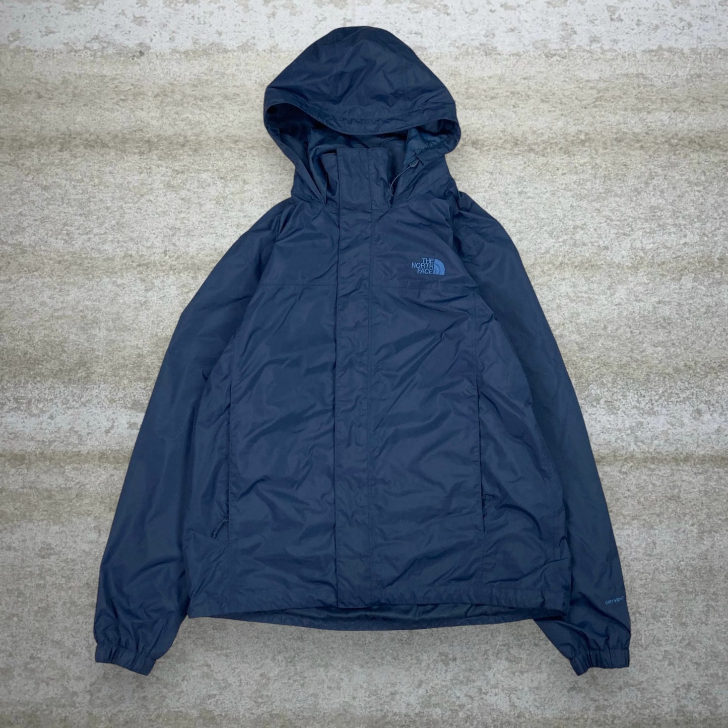 Vintage The North Face Rain Jacket Mens L Dark Navy Blue Nylon Lined Hood Full Zip 90s