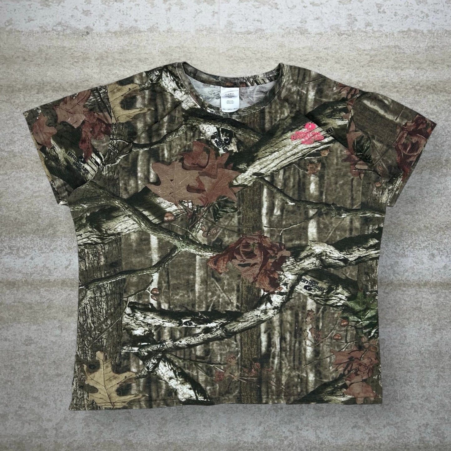 Vintage Mossy Oak Hunting Camo Shirt Cotton Short Sleeve Womens 2XL Woodland 90s