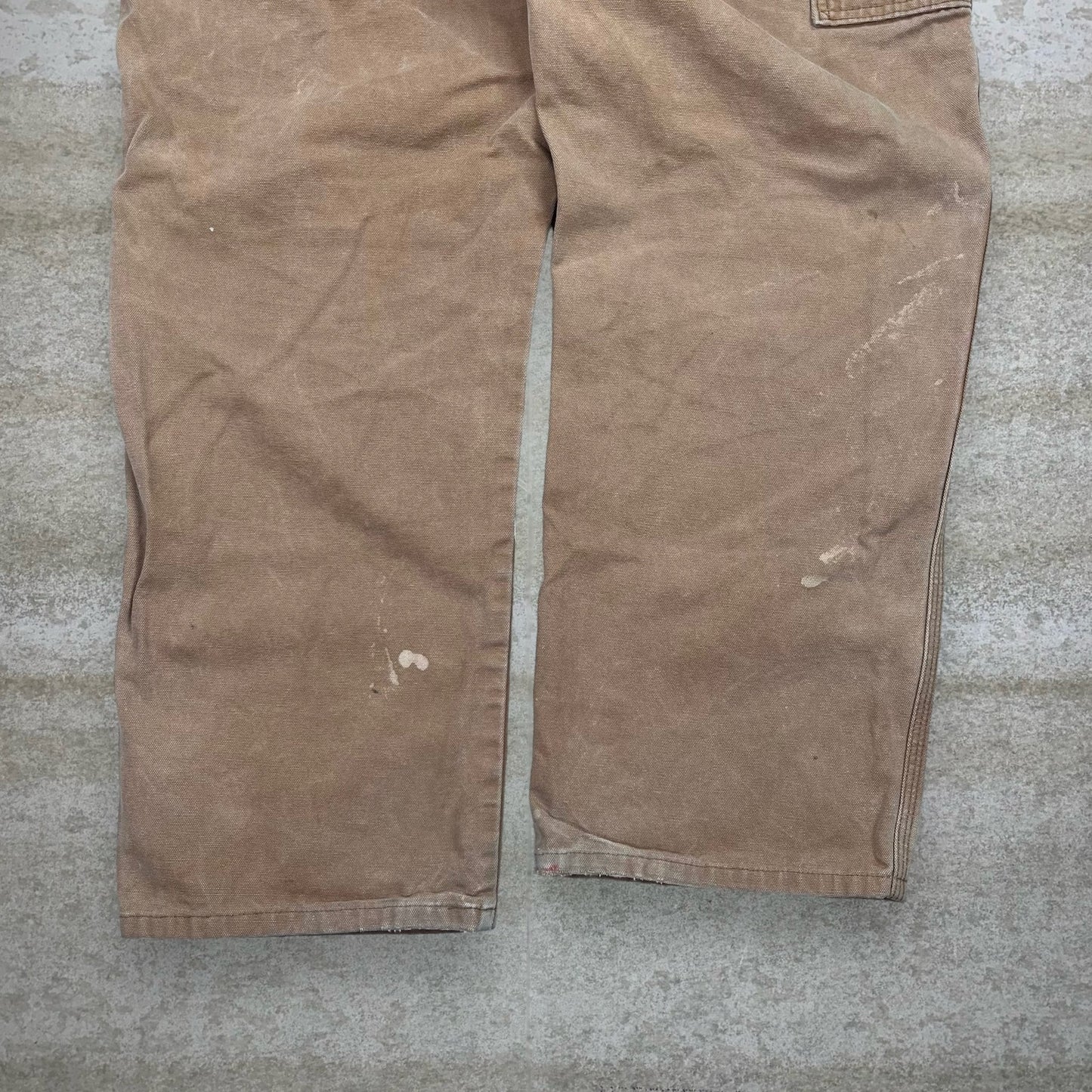 Vintage Dickies Carpenter Pants 40x32 Camel Tan Canvas Baggy Wide Leg Dungarees Work Wear Painters Red Logo 90s