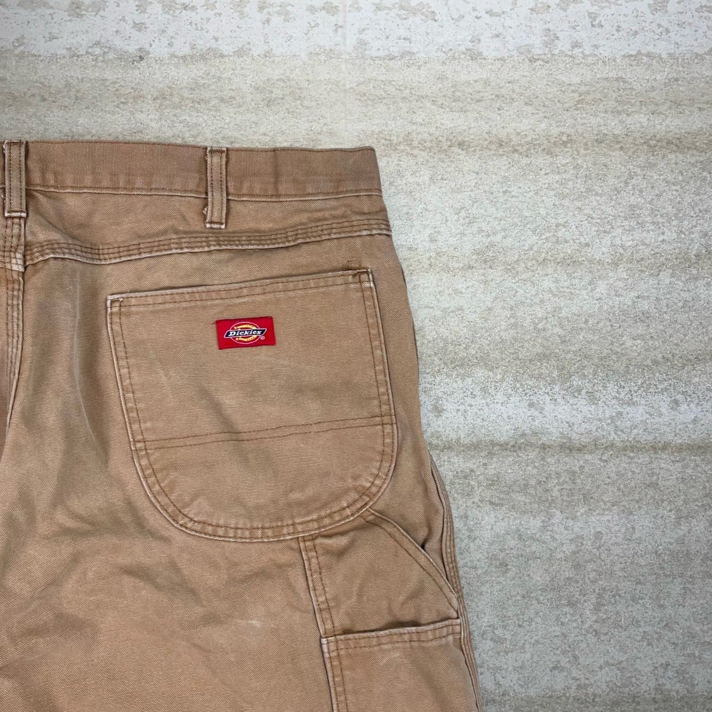Vintage Dickies Carpenter Pants 40x32 Camel Tan Canvas Baggy Wide Leg Dungarees Work Wear Painters Red Logo 90s