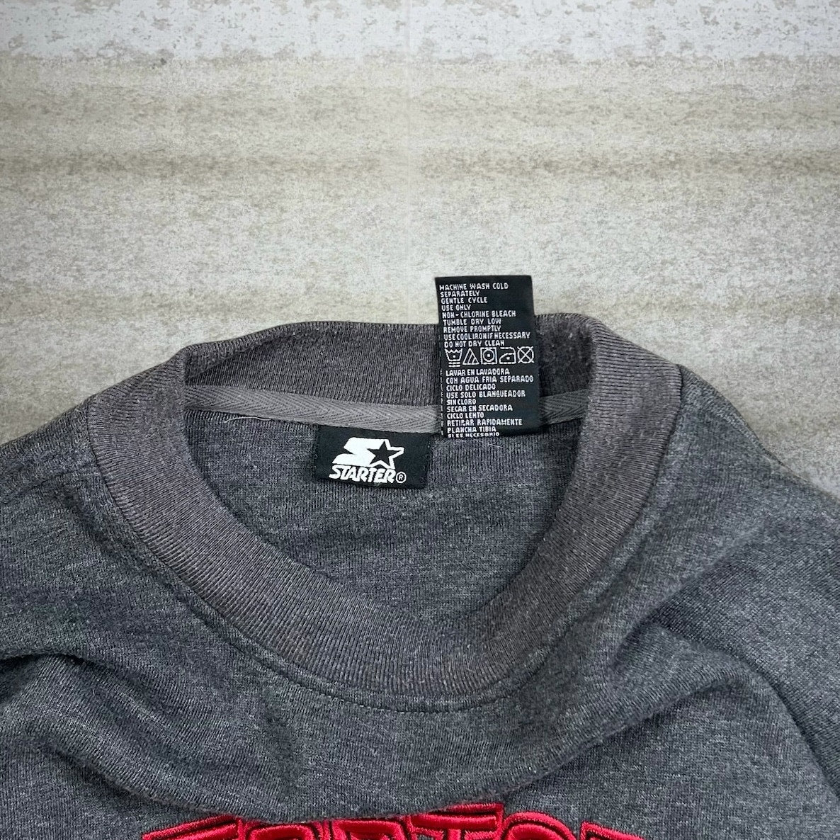Vintage Starter Sweatshirt XL Dark Grey Cotton Pullover Red Spellout Logo 90s