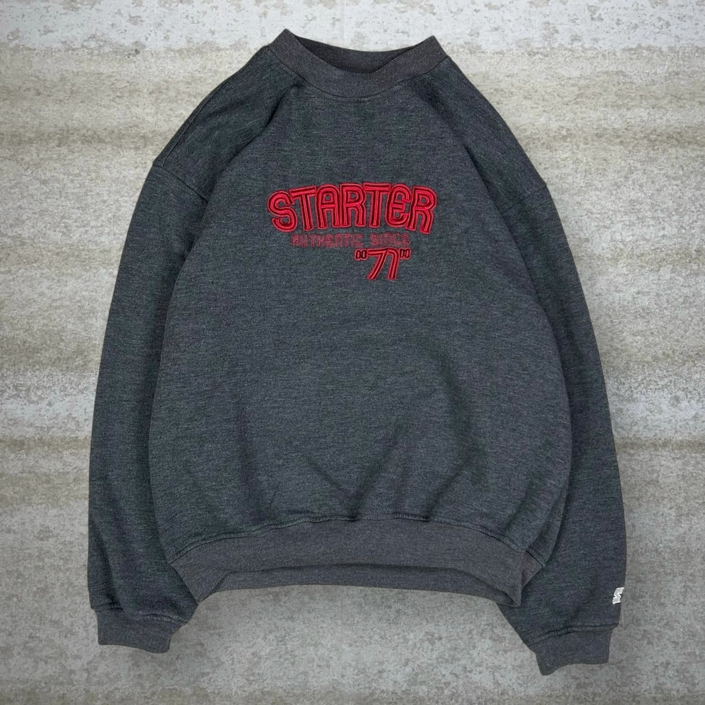 Vintage Starter Sweatshirt XL Dark Grey Cotton Pullover Red Spellout Logo 90s