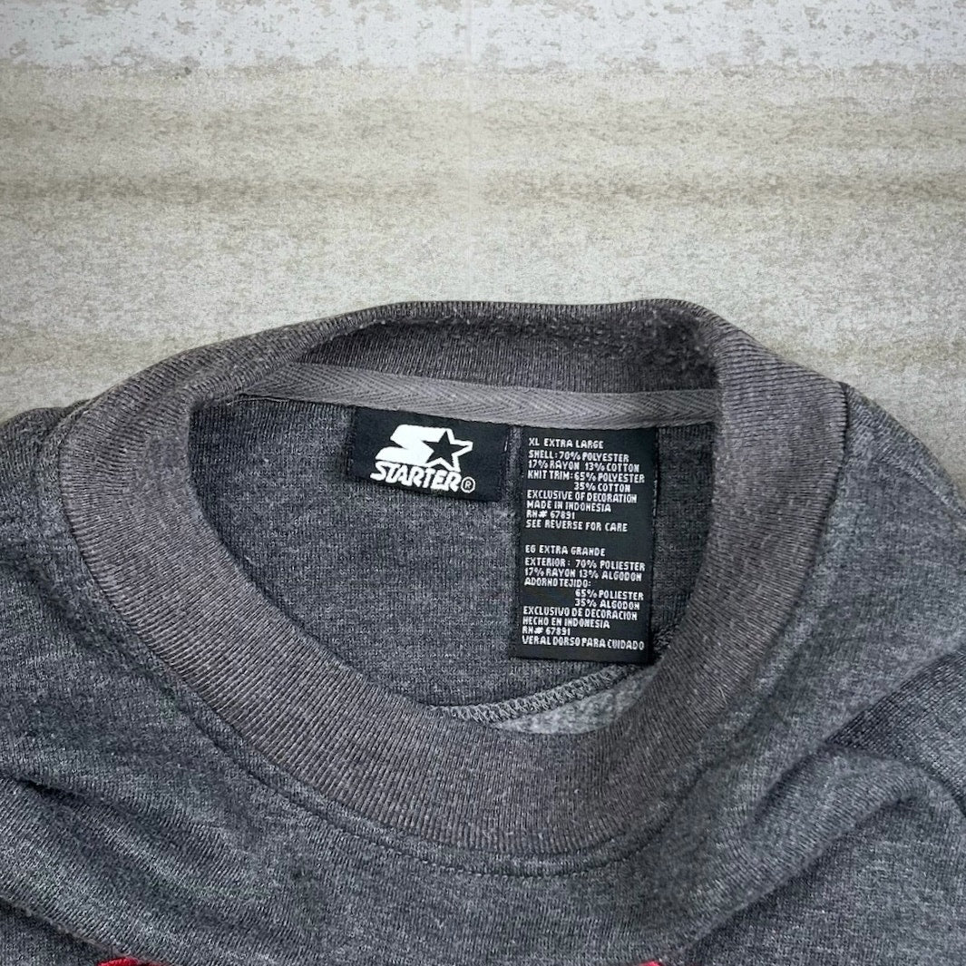 Vintage Starter Sweatshirt XL Dark Grey Cotton Pullover Red Spellout Logo 90s