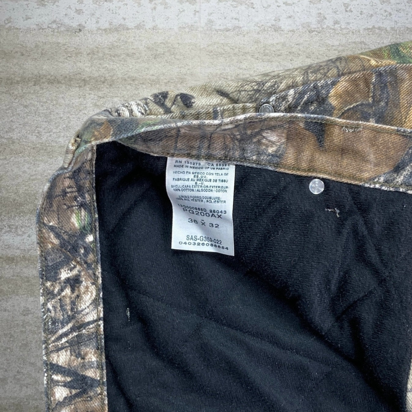 Vintage Realtree Hunting Camo Jeans 36x32 Baggy Wide Leg Fit Insulated Denim Wrangler Woodland 90s