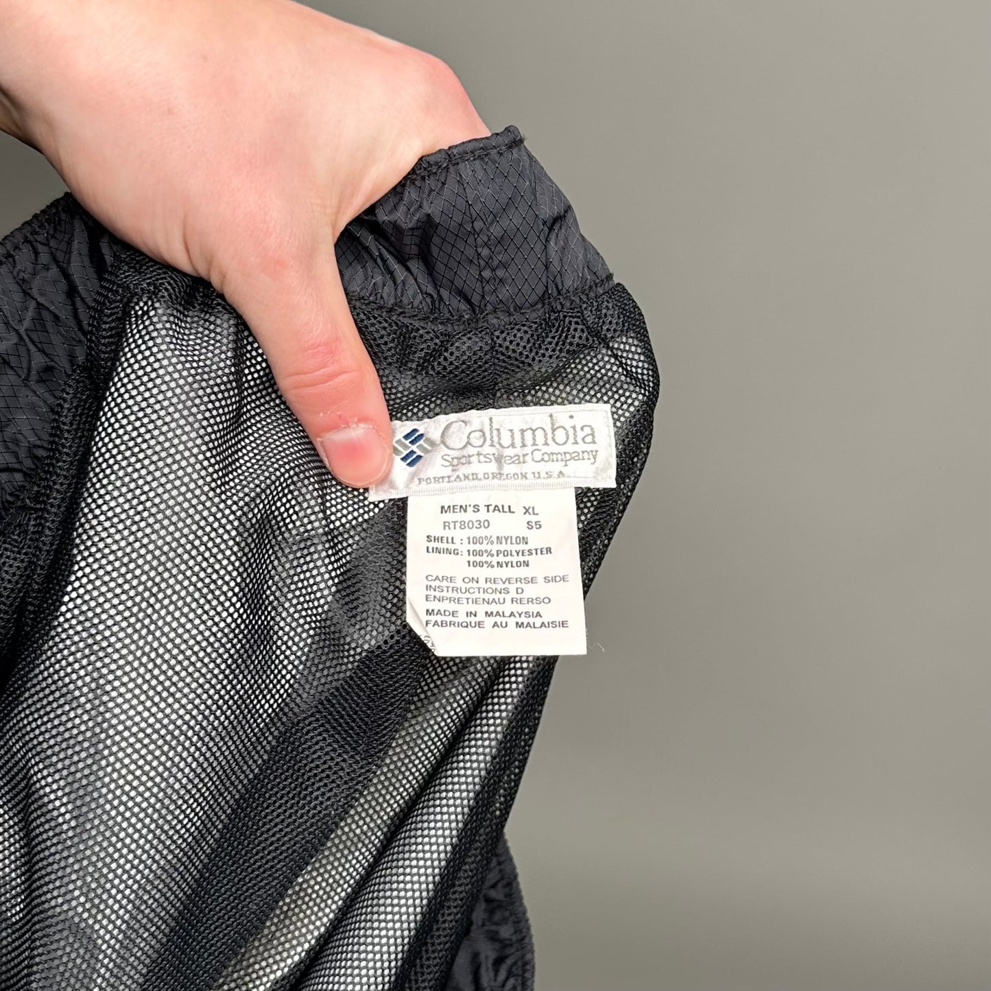Vintage Columbia Track Pants Mens XL Black Nylon Sweatpants Baggy Wide Leg Mesh Lined 90s