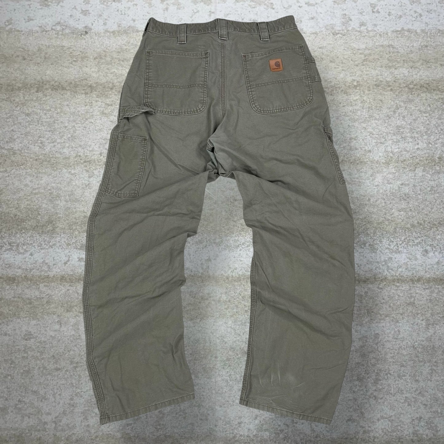 Vintage Carhartt Carpenter Pants 34x32 Chocolate Brown Canvas Baggy Wide Leg Fit Dungarees Work Wear Painters Leather Logo 90s