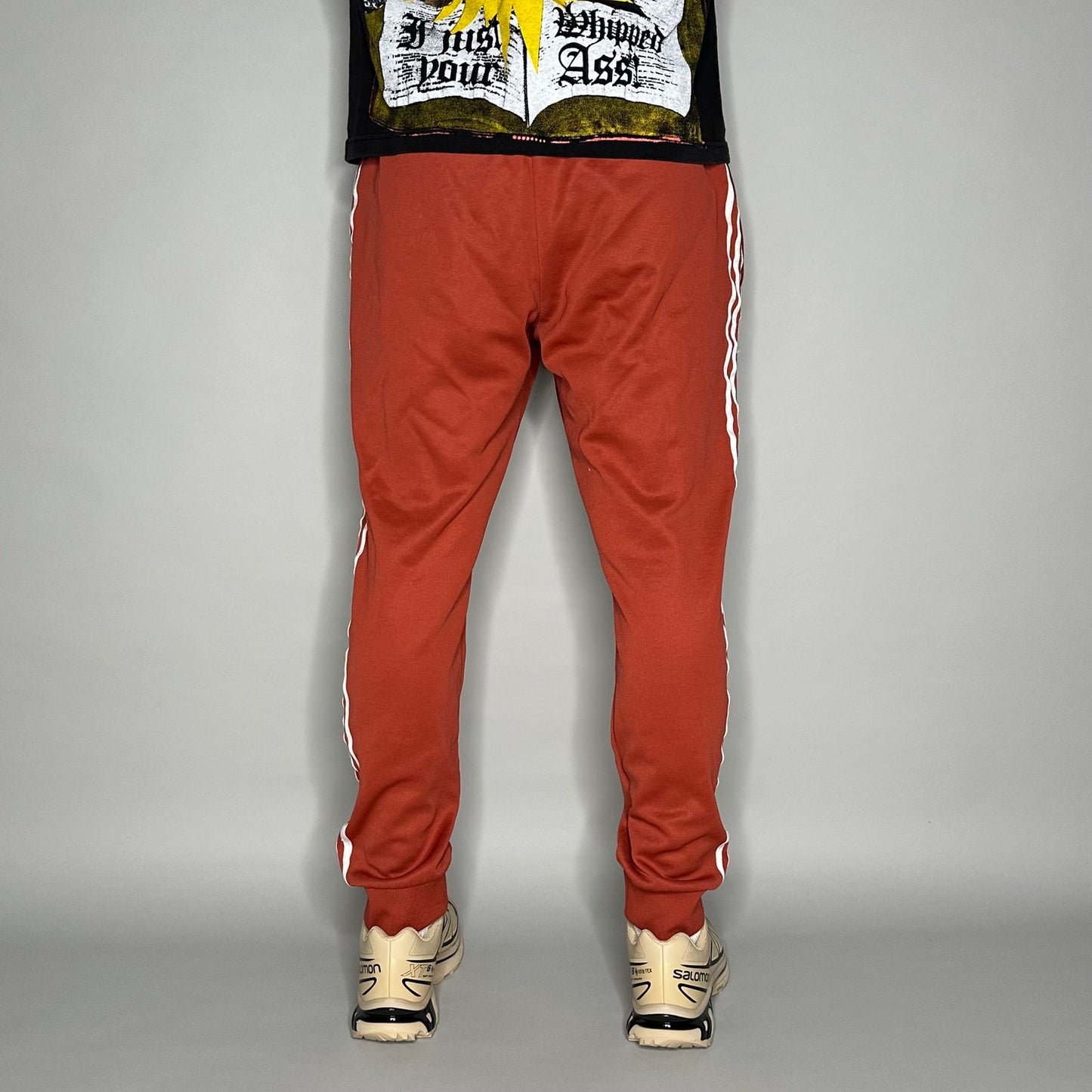 Adidas Sweatpants Burnt Orange Polyester Joggers L White 3 Stripes