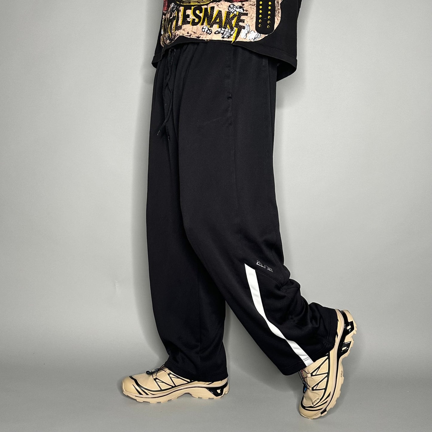 Nike Elite Sweatpants Mens 2XL Black Polyester Baggy Wide Leg White