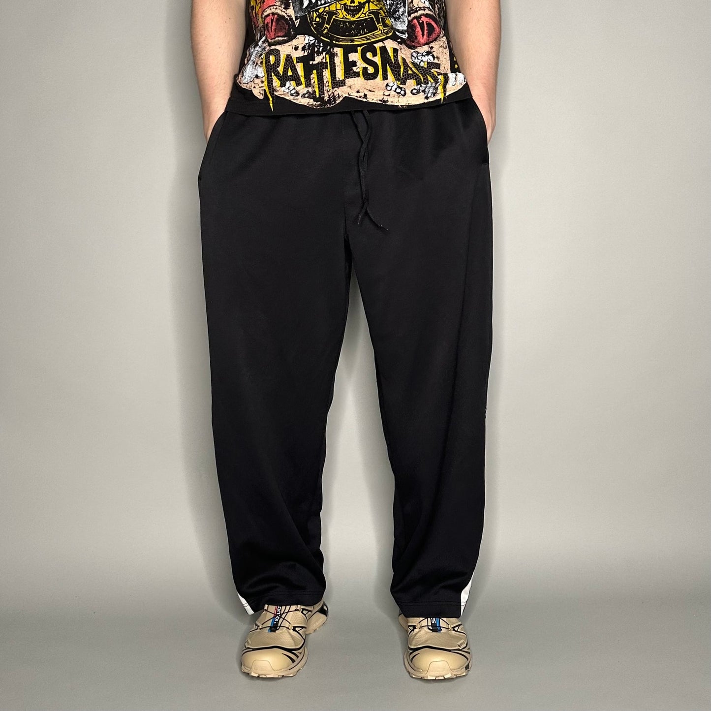 Nike Elite Sweatpants Mens 2XL Black Polyester Baggy Wide Leg White