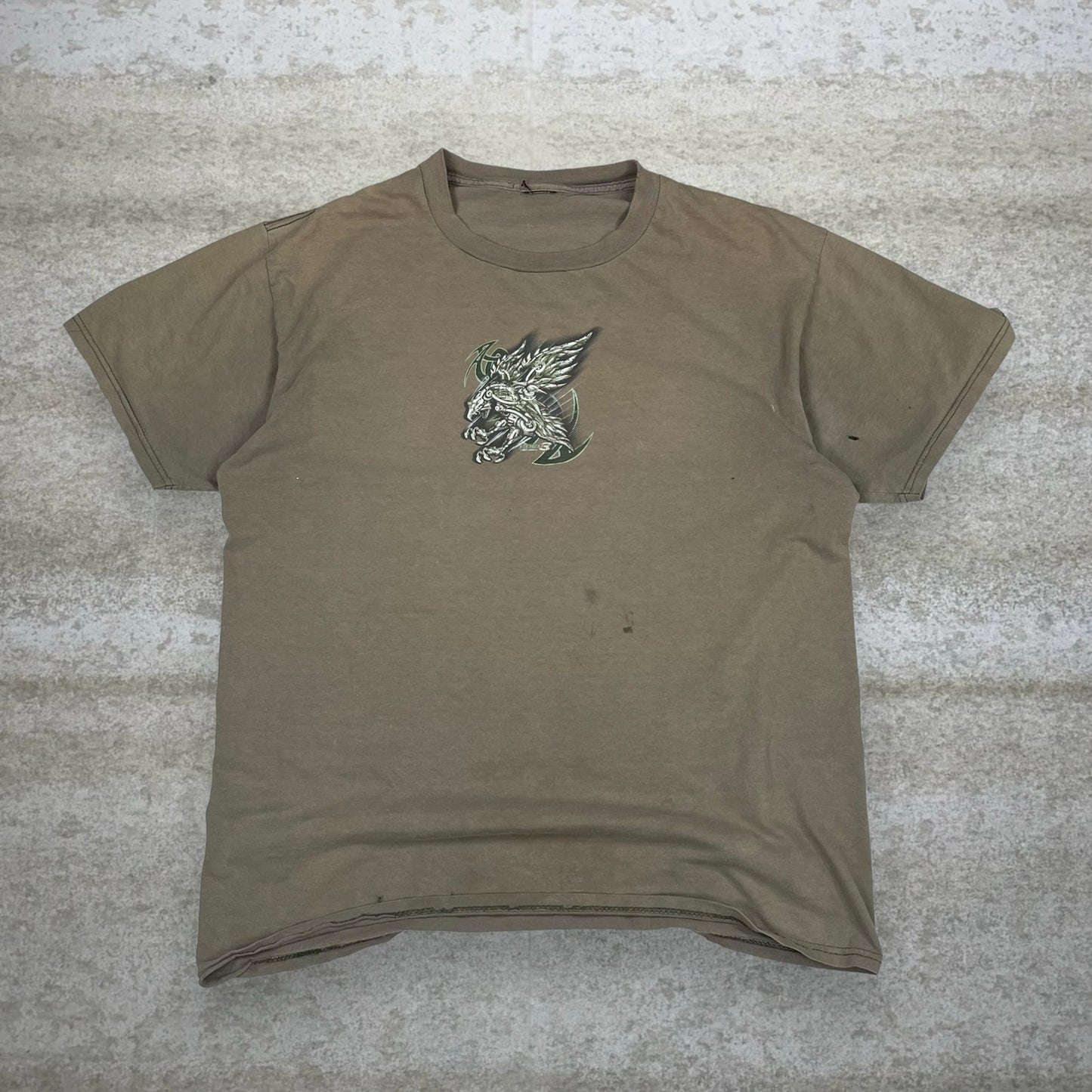 Vintage Skater Top Heavy Shirt Mens XL Robo 3 Thrashed Brown Cotton Short Sleeve Y2K