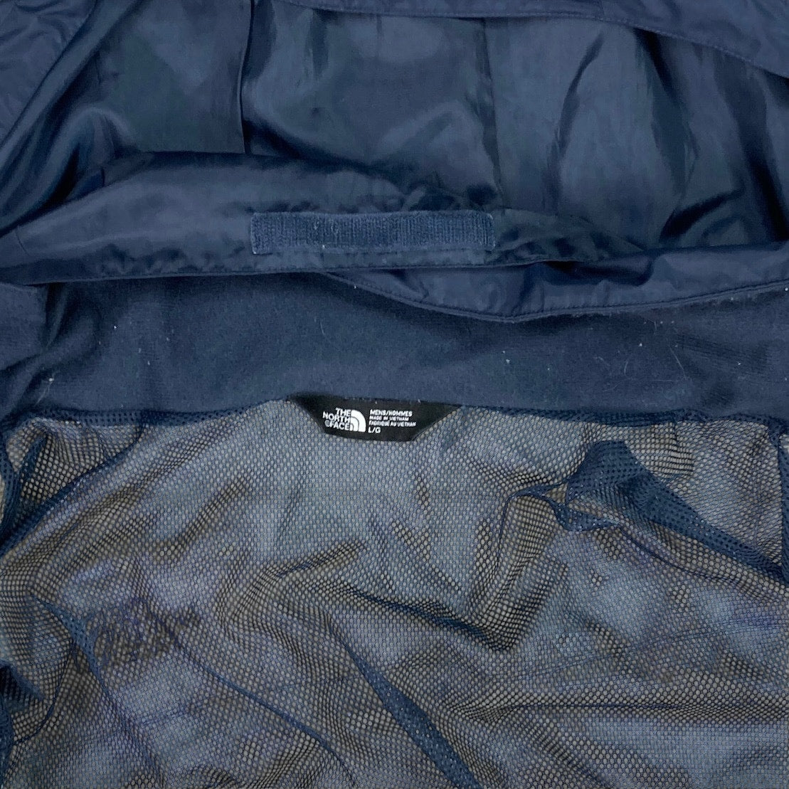 Vintage The North Face Rain Jacket Mens L Dark Navy Blue Nylon Lined Hood Full Zip 90s