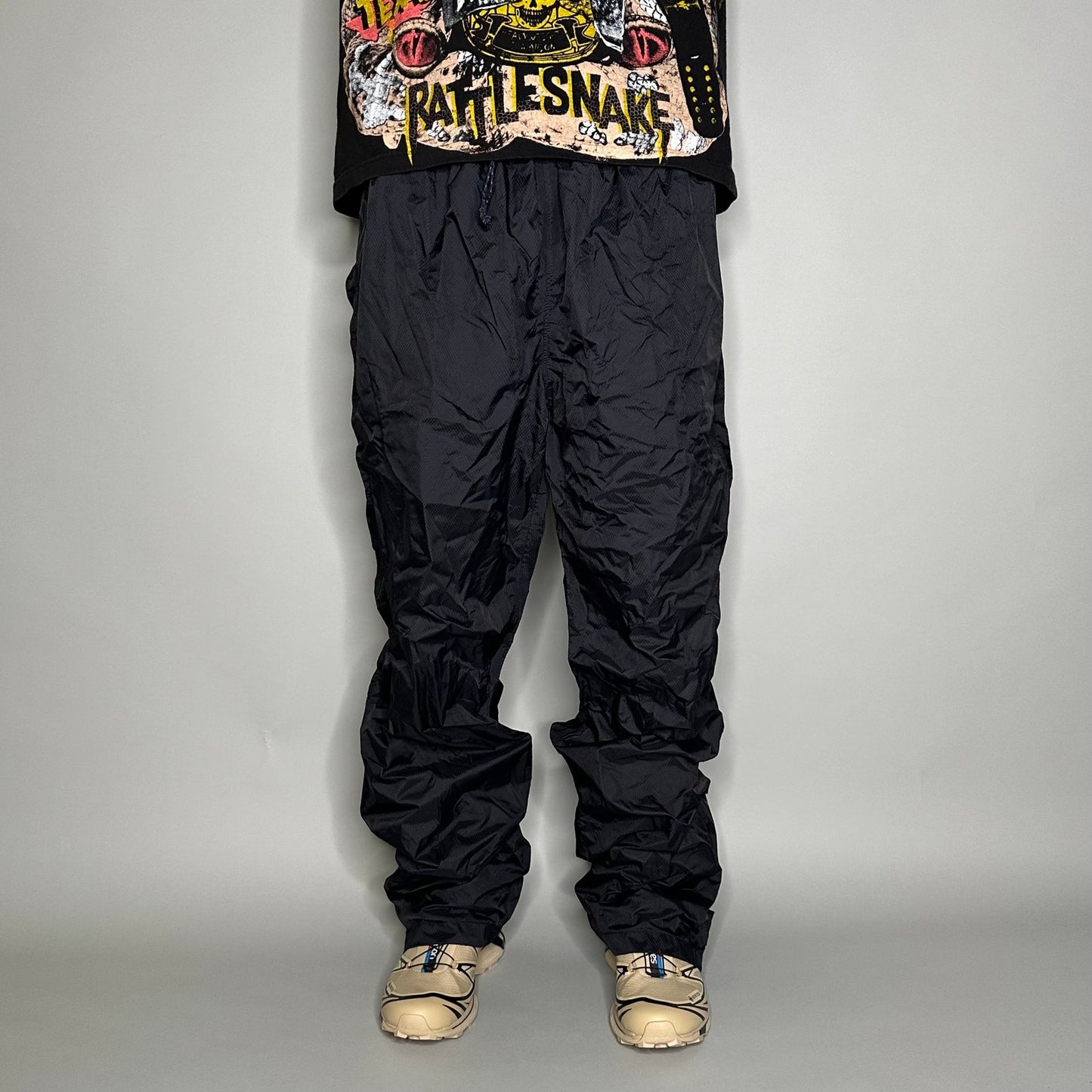 Vintage Columbia Track Pants Mens XL Black Nylon Sweatpants Baggy Wide Leg Mesh Lined 90s