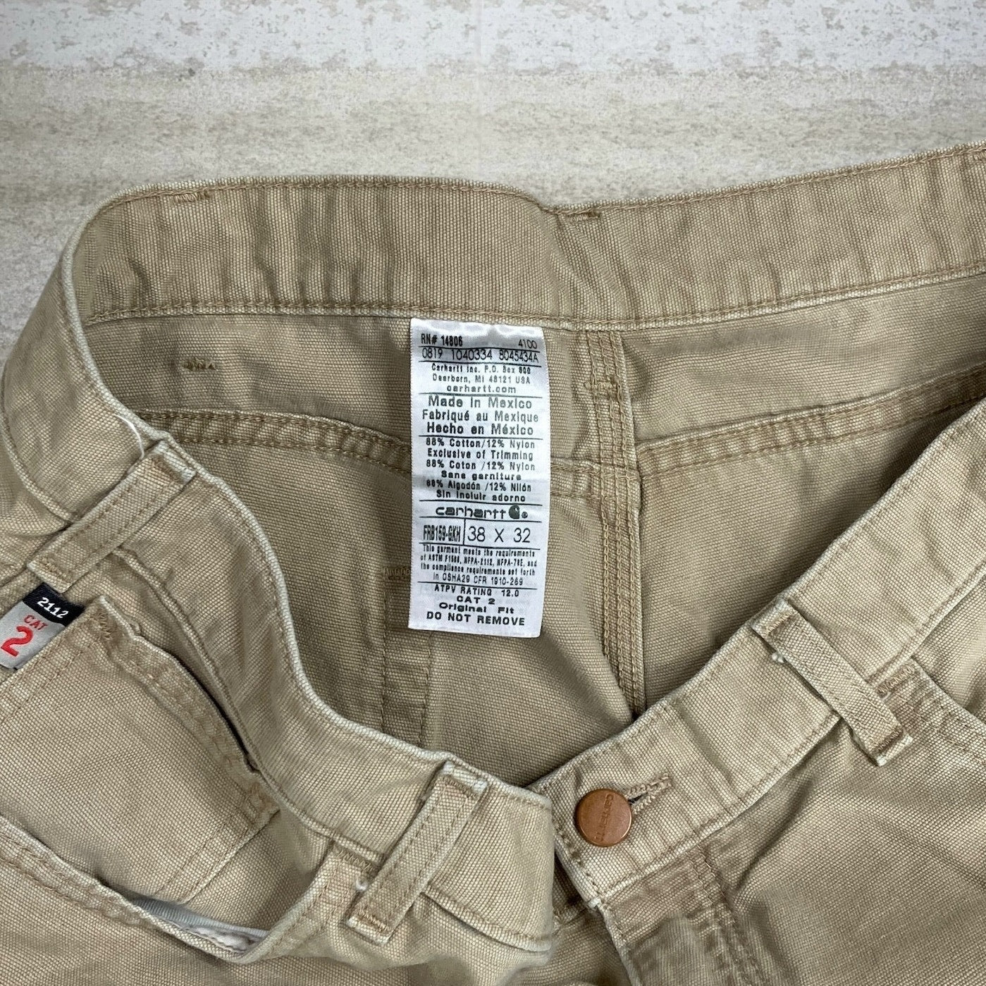 Vintage Carhartt Carpenter Pants 38x32 Tan FR Canvas Baggy Wide Leg Fit Dungarees Work Wear Painters 90s