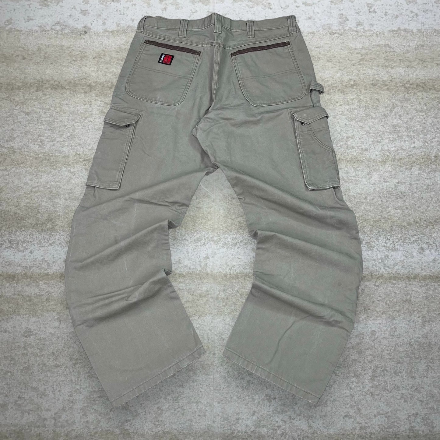 Vintage Wrangler Riggs Carpenter Pants 36x34 Hazel Tan Canvas Baggy Wide Leg Fit Dungarees Work Wear Painters 90s
