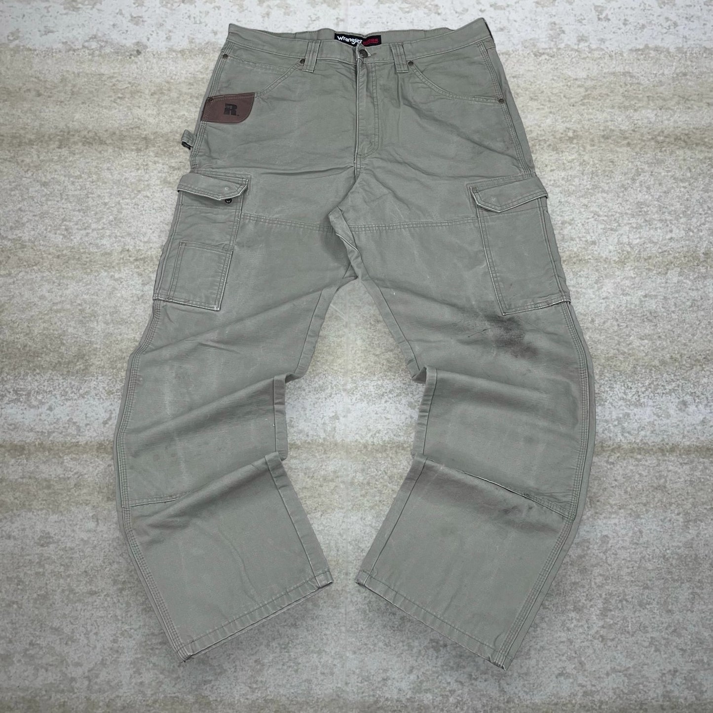 Vintage Wrangler Riggs Carpenter Pants 36x34 Hazel Tan Canvas Baggy Wide Leg Fit Dungarees Work Wear Painters 90s