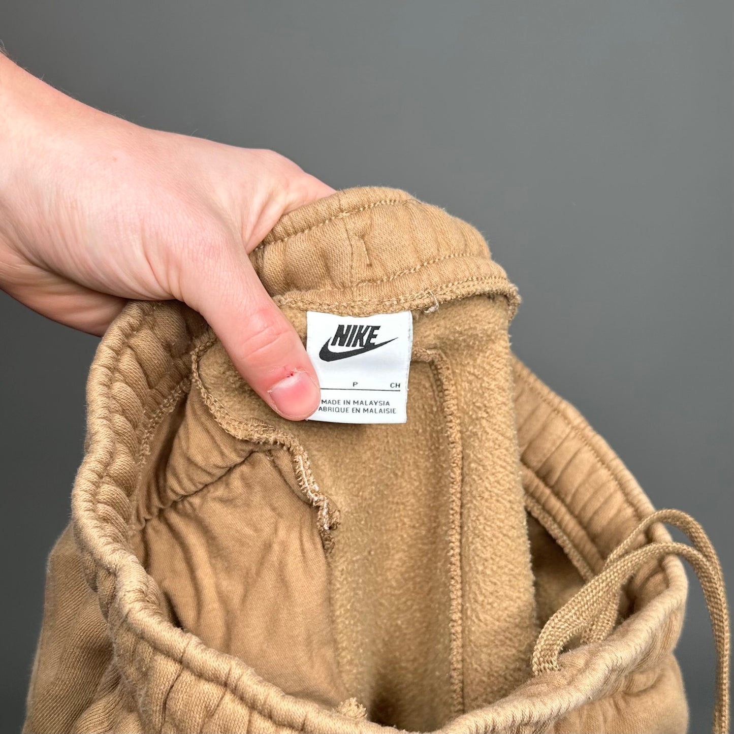 Nike Sweatpants Mens S Dark Tan Cotton Joggers White Swoosh