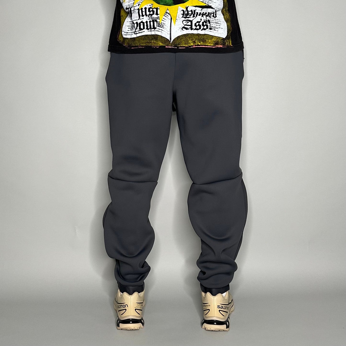Nike Sweatpants Mens L Dark Grey Polyester Joggers White Swoosh Dri Fit