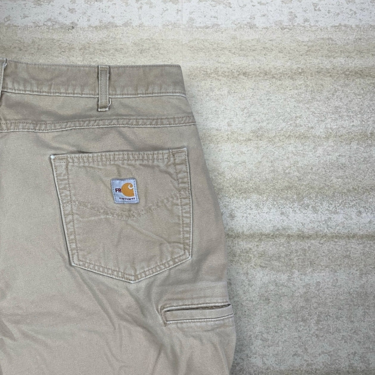 Vintage Carhartt Carpenter Pants 38x32 Tan FR Canvas Baggy Wide Leg Fit Dungarees Work Wear Painters 90s