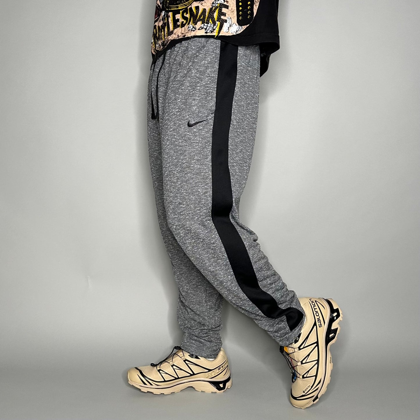 Nike Sweatpants Mens L Dark Grey Cotton Joggers Black Swoosh Dri Fit