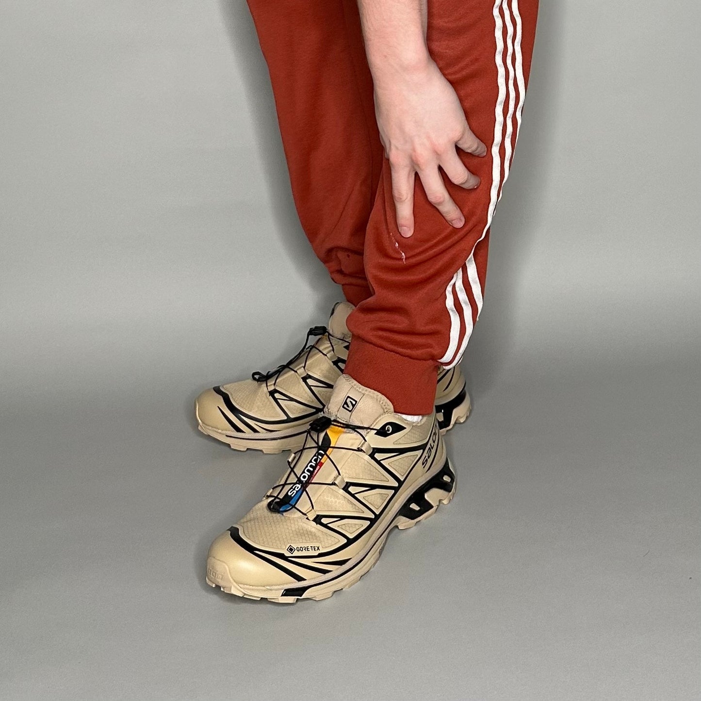 Adidas Sweatpants Burnt Orange Polyester Joggers L White 3 Stripes